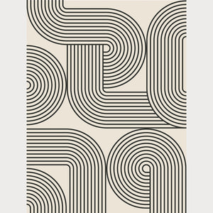 Monoline Motion art print featuring hypnotic black lines on a soft cream background, inspired by Bauhaus design.