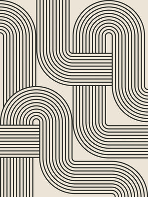 Bauhaus-inspired wall art print with hypnotic black lines creating a dynamic loop pattern for modern decor.