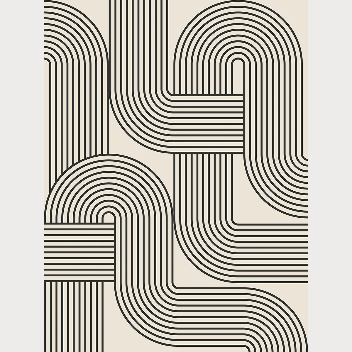 Bauhaus-inspired wall art print featuring hypnotic black lines in a geometric design, perfect for modern spaces.