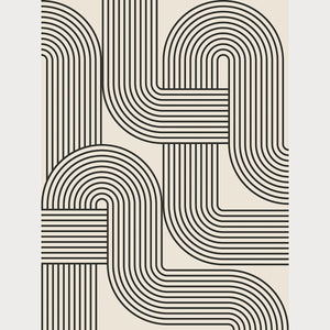 Bauhaus-inspired wall art print featuring hypnotic black lines in a geometric design, perfect for modern spaces.