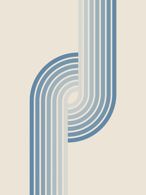 Minimalist wall art print 'Arctic Current' featuring soft blue gradient stripes inspired by Bauhaus design.