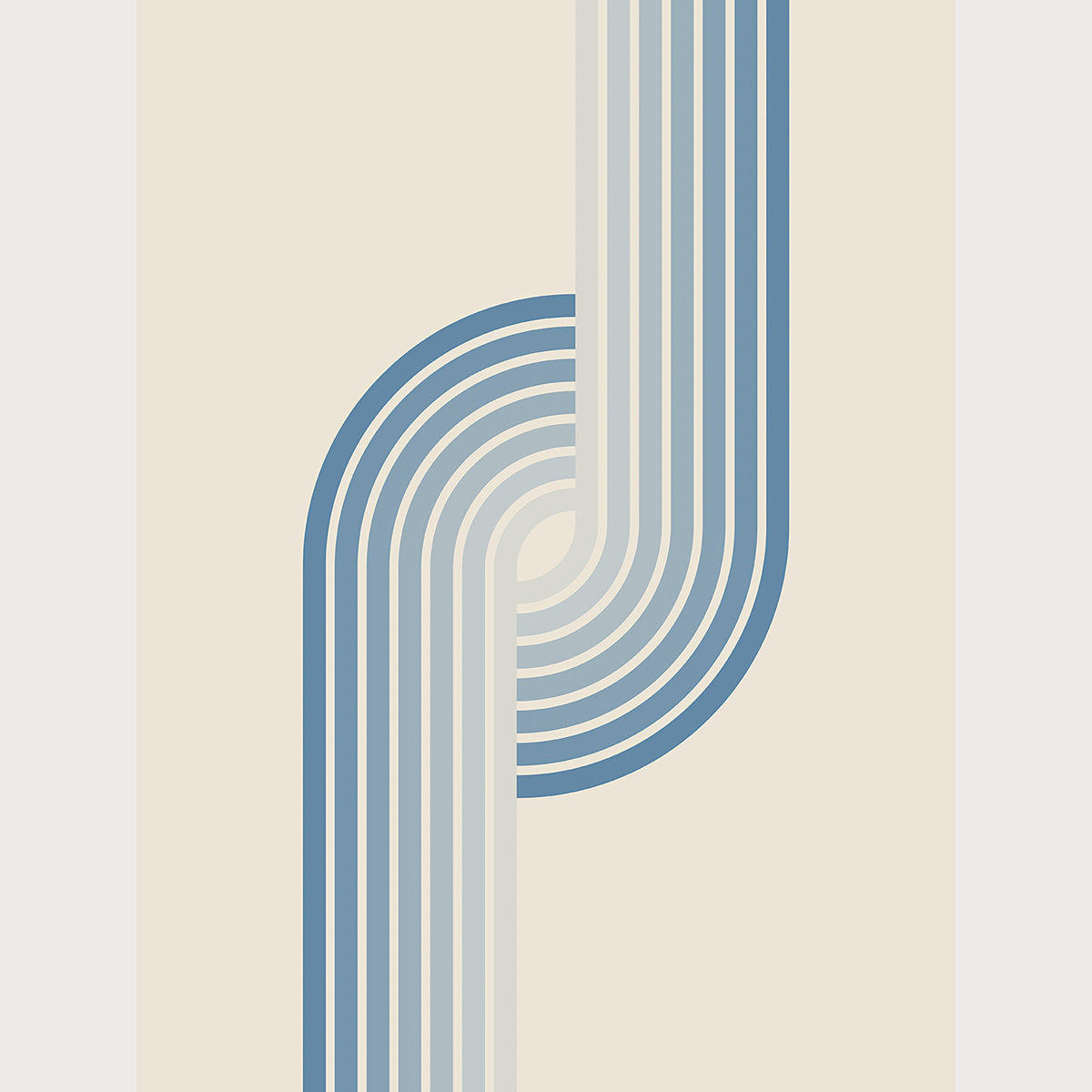 Bauhaus wall art print featuring soft blue gradient stripes in a minimalist design resembling icy waters.
