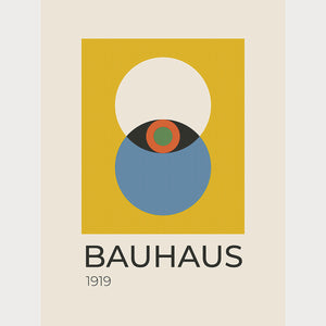 Bauhaus wall art print featuring bold shapes and colors in a minimalist design, inspired by Bauhaus modernism.