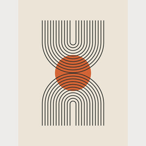 Bauhaus-inspired wall art print featuring geometric U-shaped lines and a terracotta circle.