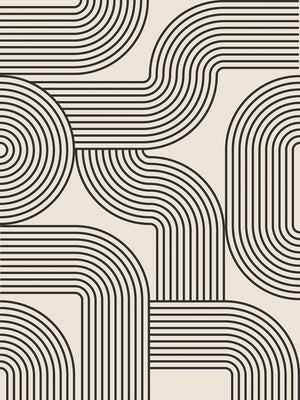 Curved Network wall art print featuring Bauhaus-inspired black monolines on a neutral background, ideal for modern interiors.