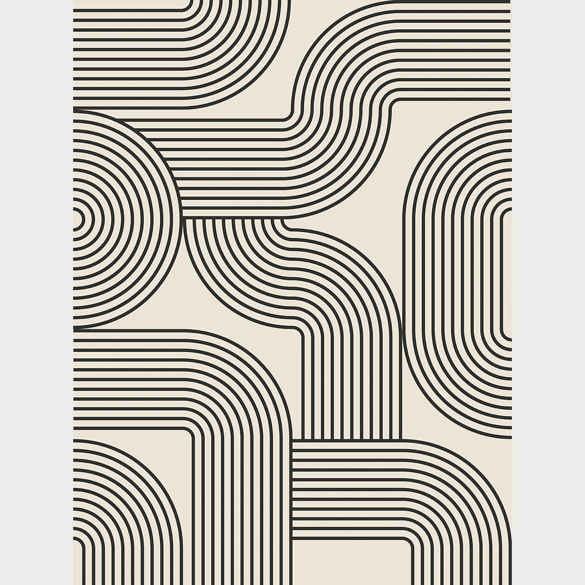 Curved Network wall art in Bauhaus style with black monolines on neutral background, ideal for modern interiors.