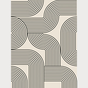 Curved Network wall art in Bauhaus style with black monolines on neutral background, ideal for modern interiors.