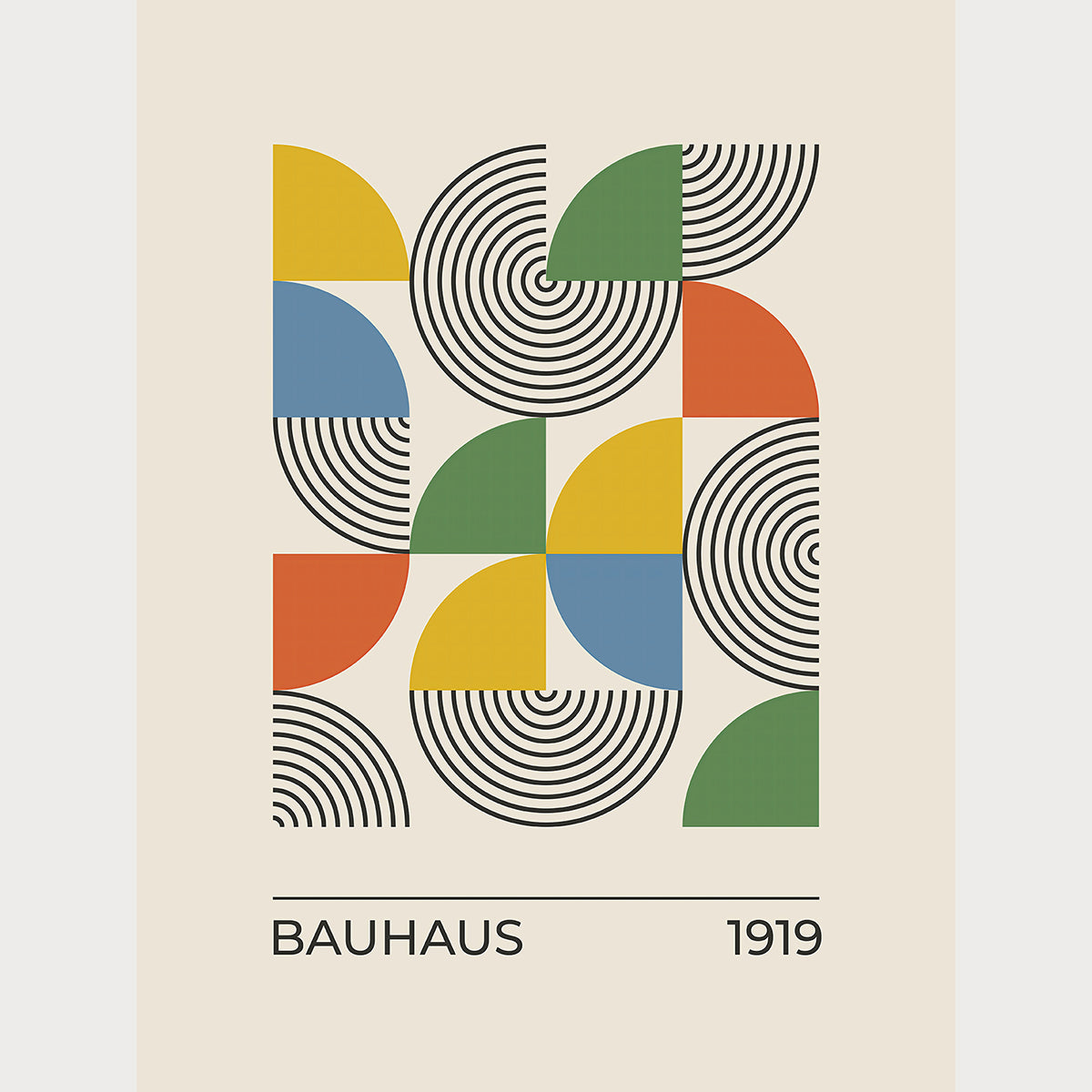 Bauhaus No. 1919 art print featuring geometric shapes and vibrant colors, showcasing modern art design.