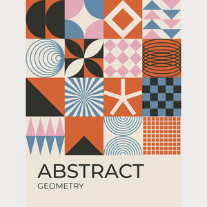 Bauhaus-inspired abstract geometry artwork featuring colorful shapes and patterns for modern wall decor.
