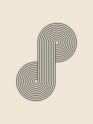 Bauhaus-inspired wall art print featuring black concentric lines in an infinity loop design, ideal for modern interiors.