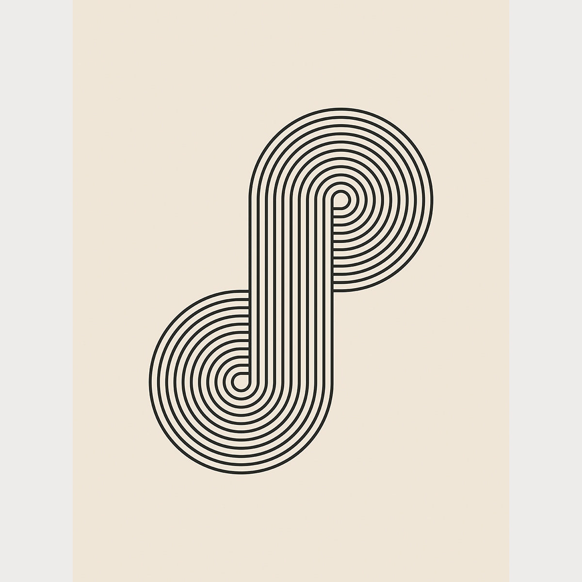 Bauhaus-inspired wall art print featuring continuous black concentric lines in a geometric infinity loop design.