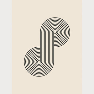 Bauhaus-inspired wall art print featuring continuous black concentric lines in a geometric infinity loop design.