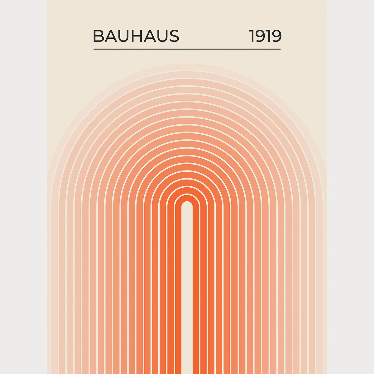Bauhaus wall art print with concentric arches in warm gradient tones symbolizing modern architecture.