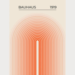 Bauhaus wall art print with concentric arches in warm gradient tones symbolizing modern architecture.