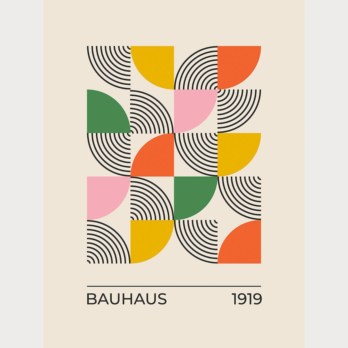 Geometric Bloom wall art print featuring bold colors and Bauhaus design elements.
