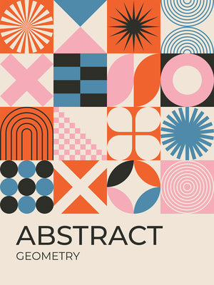 Abstract geometry art print featuring Bauhaus-inspired shapes in vibrant colors.