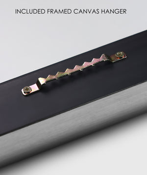 Included canvas hanger for easy wall art display, featuring a sturdy metallic design.