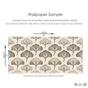 Sample of Ginkgo Grace wallpaper with art deco floral design in brown tones showcasing ginkgo flowers, ideal for interior decor.