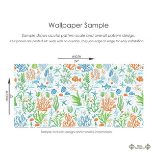 Under the Sea Adventure wallpaper sample with ocean fish, coral, and seaweed design ideal for coastal nursery playroom decor.