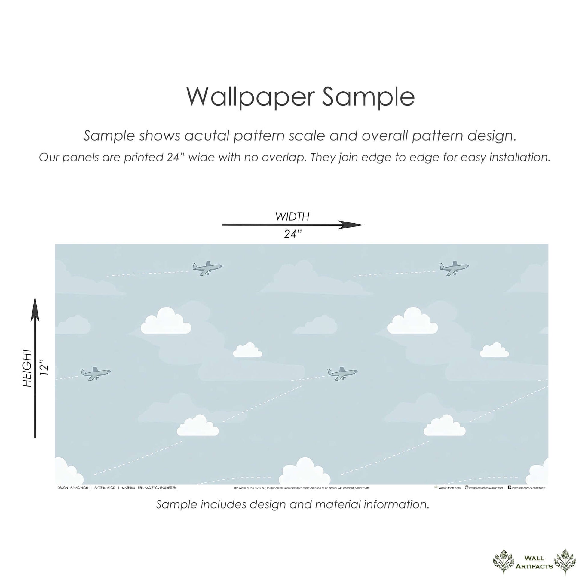 Flying High wallpaper for nurseries with airplanes and sky elements, creating a dreamy playroom or children's room environment.