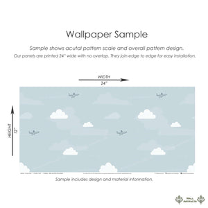 Flying High wallpaper for nurseries with airplanes and sky elements, creating a dreamy playroom or children's room environment.