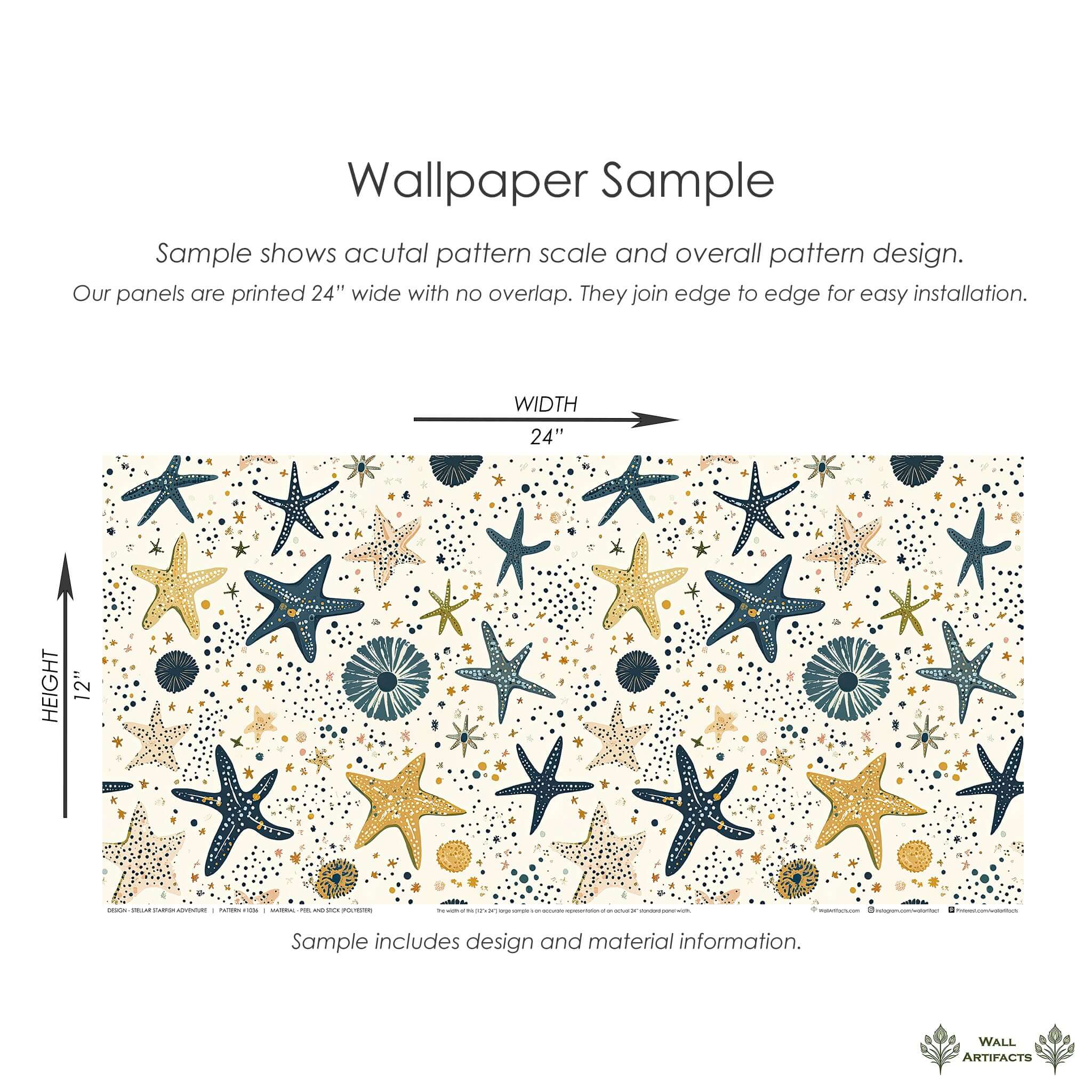 "Stellar Starfish Adventure Wallpaper - ocean-themed design for nursery walls, featuring starfish and playful colors for kids' rooms."