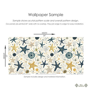 "Stellar Starfish Adventure Wallpaper - ocean-themed design for nursery walls, featuring starfish and playful colors for kids' rooms."