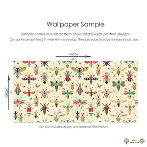 Whimsical Bug Parade Wallpaper sample featuring colorful insects, ideal for children’s rooms and nurseries by Wall Artifacts.