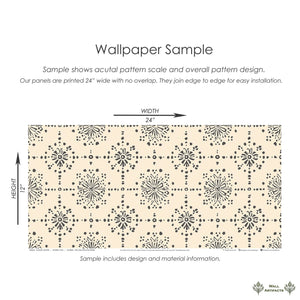 Vintage Vignette wallpaper sample showcasing geometric tile pattern in charcoal on cream for modern design.