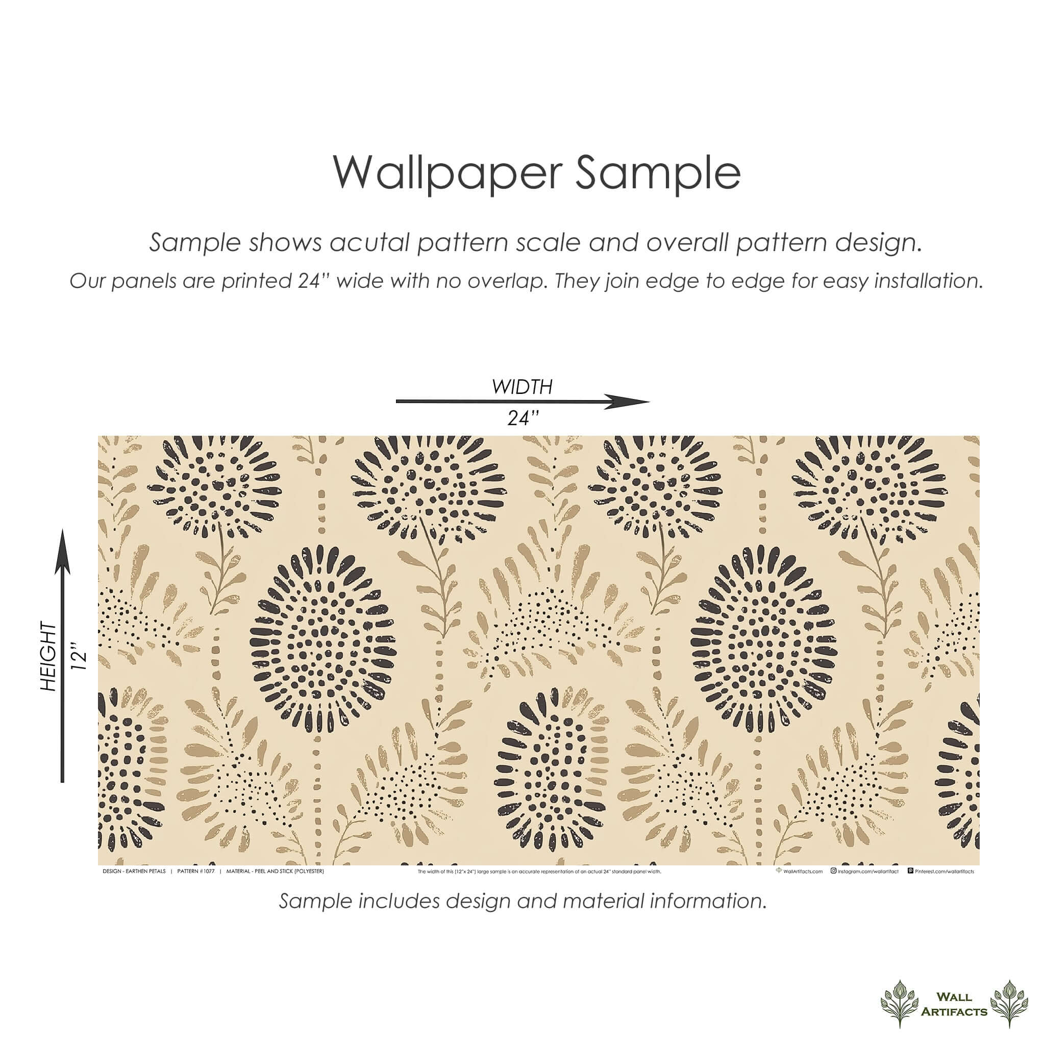 Earthen Petals wallpaper sample in beige with abstract floral design featuring clay and charcoal tones, perfect for modern interiors.