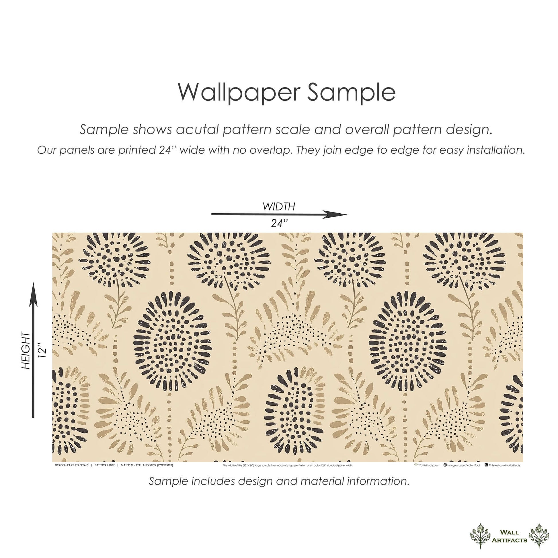 Earthen Petals wallpaper sample in beige with abstract floral design featuring clay and charcoal tones, perfect for modern interiors.