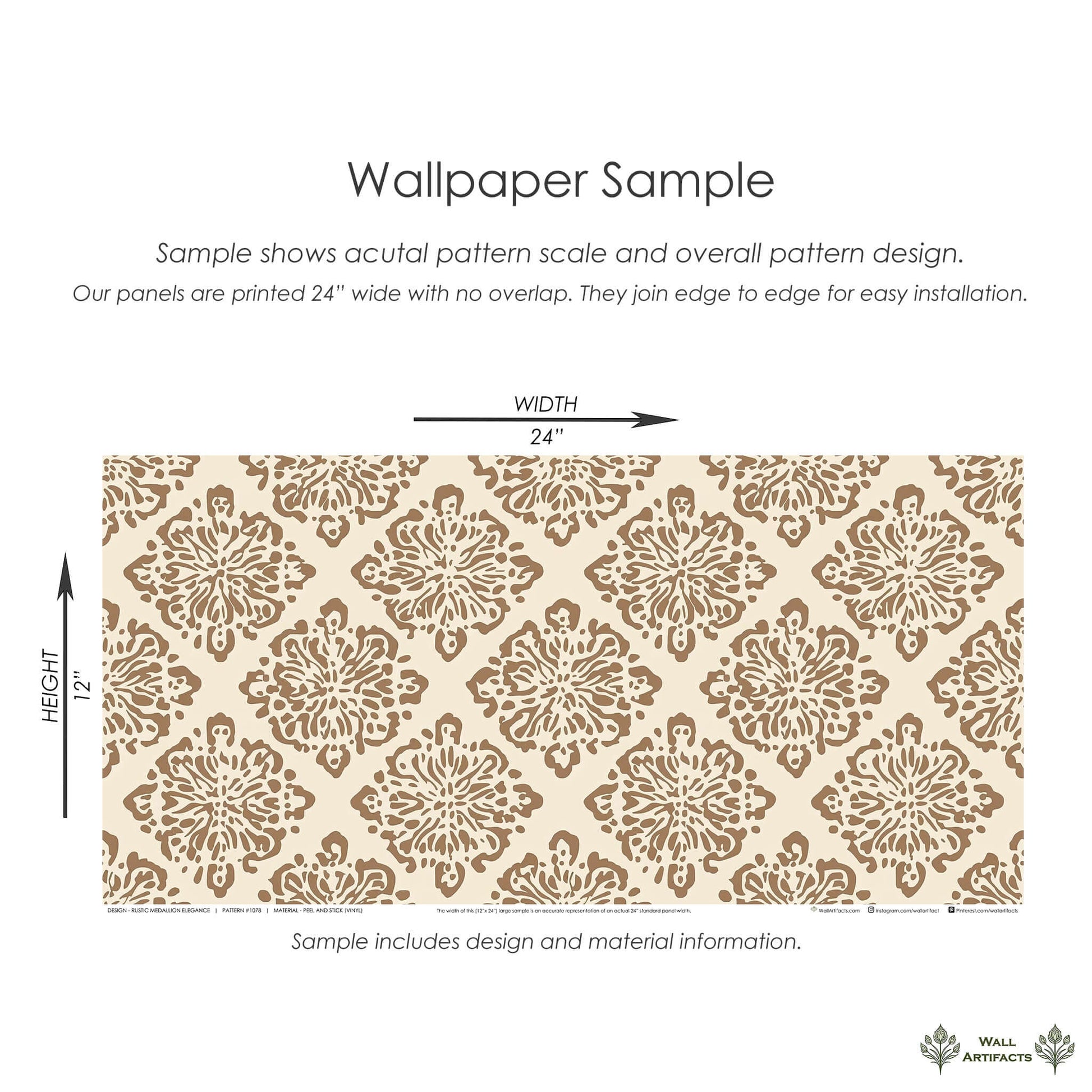 Rustic Medallion Elegance Wallpaper sample with geometric tile pattern, modern design in warm earthen tones, Wall Artifacts.