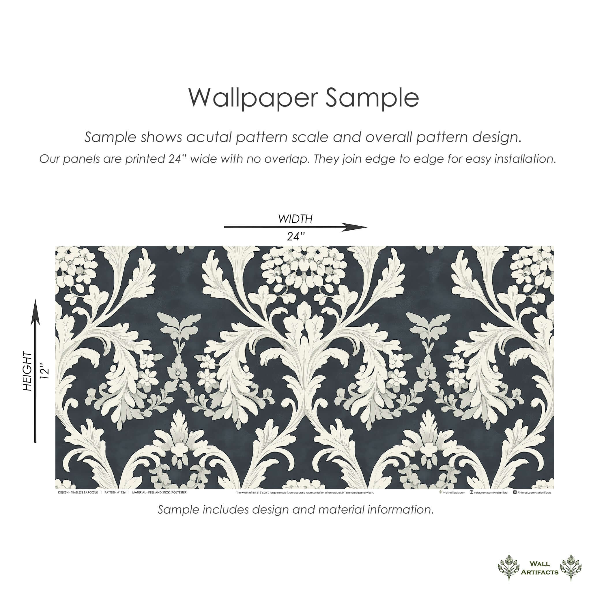 Timeless Baroque wallpaper sample with florals, damask, and vintage design pattern for elegant home decor.