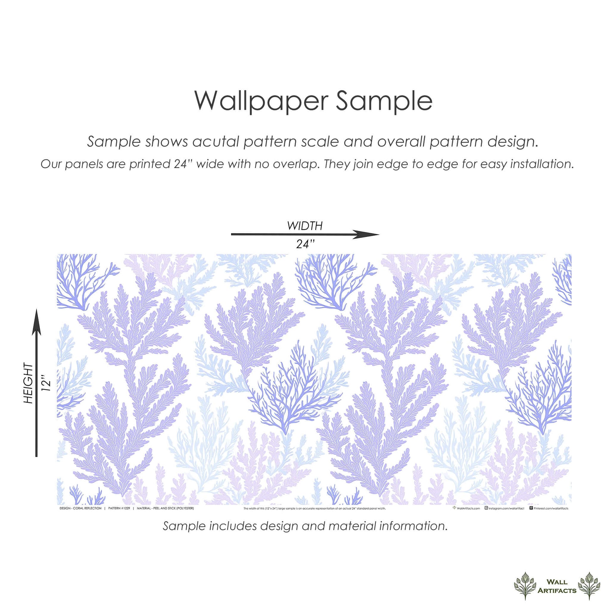 Sample of Coral Reflection Wallpaper showcasing lavender and blue coral twigs in oceanic design, ideal for coastal decor.