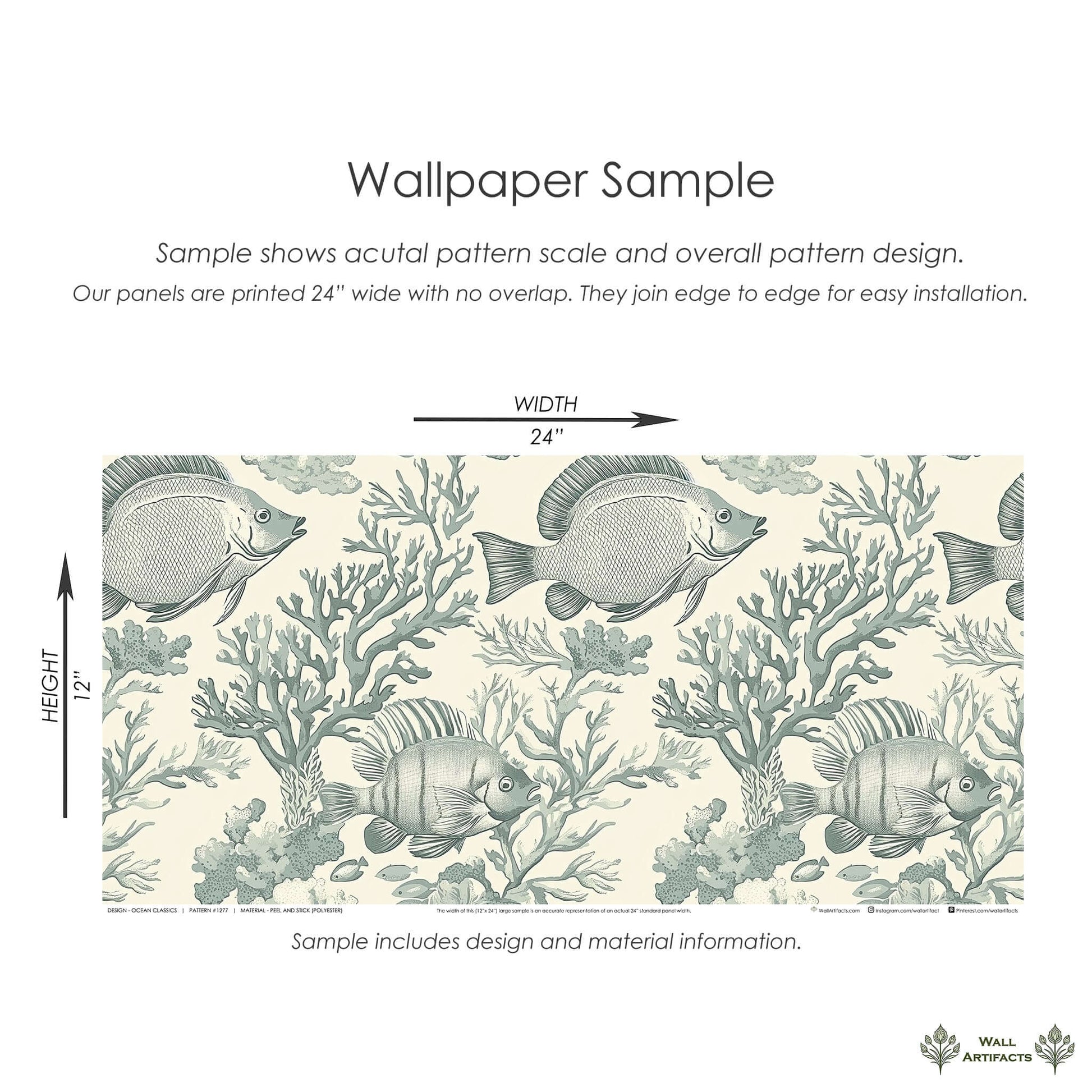 Ocean Classics wallpaper sample featuring vintage design with tropical fish and coral patterns, ideal for coastal-themed decor.