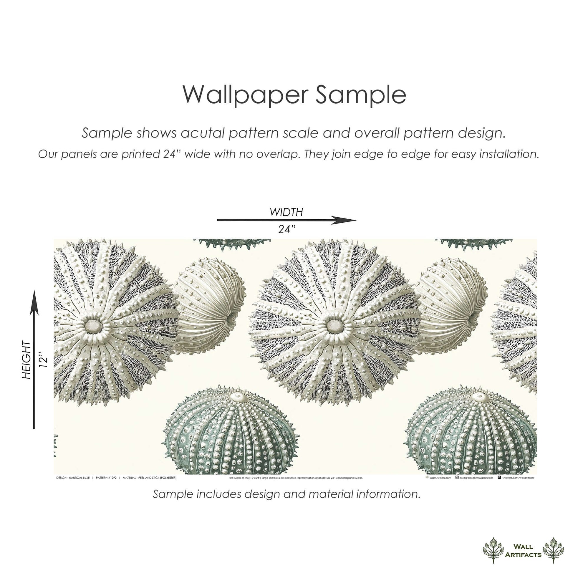 Nautical Luxe wallpaper sample featuring detailed sea urchin design, showcasing modern coastal elegance for bathrooms and living spaces.