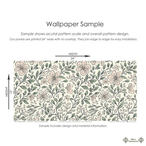 Enchanted Blossoms Wallpaper sample featuring hand-drawn floral patterns, perfect for a cottagecore nursery or modern playroom.
