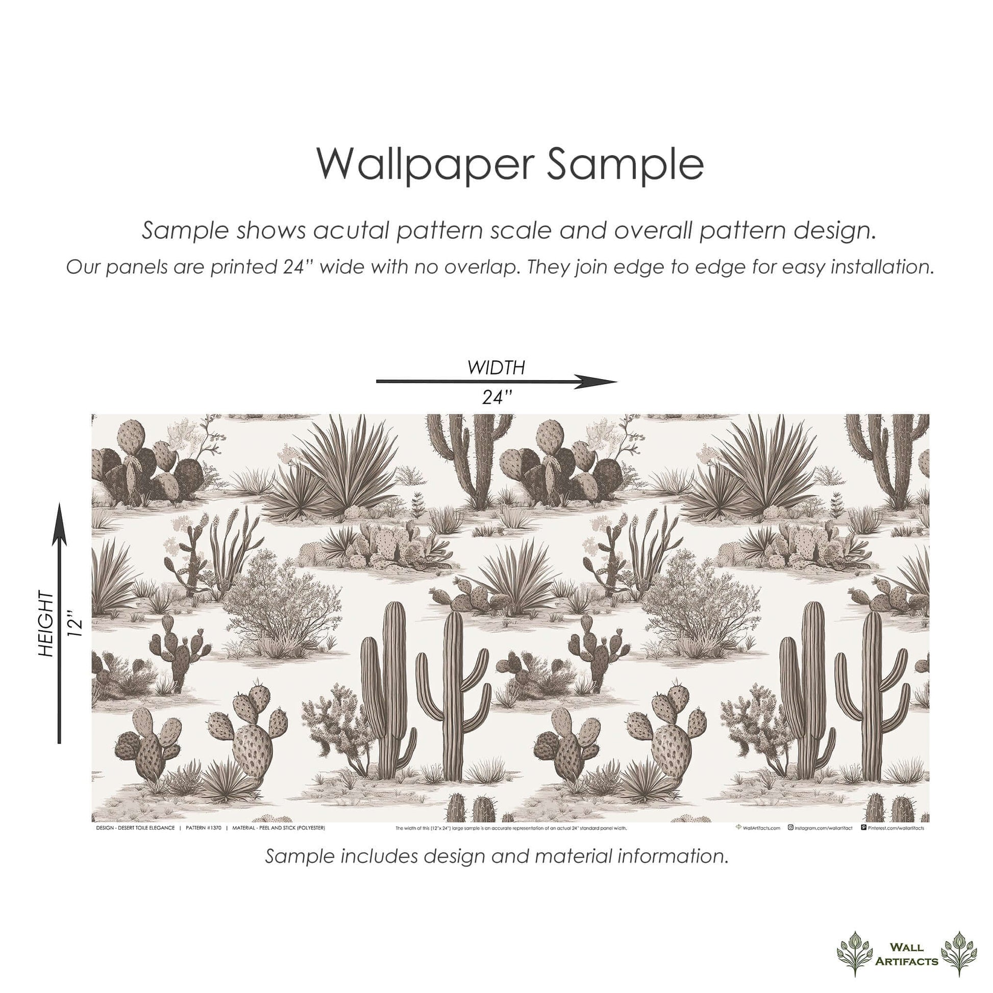 Desert Toile Elegance Wallpaper featuring cacti and succulents in a monochrome style by Wall Artifacts. Perfect for modern interiors.