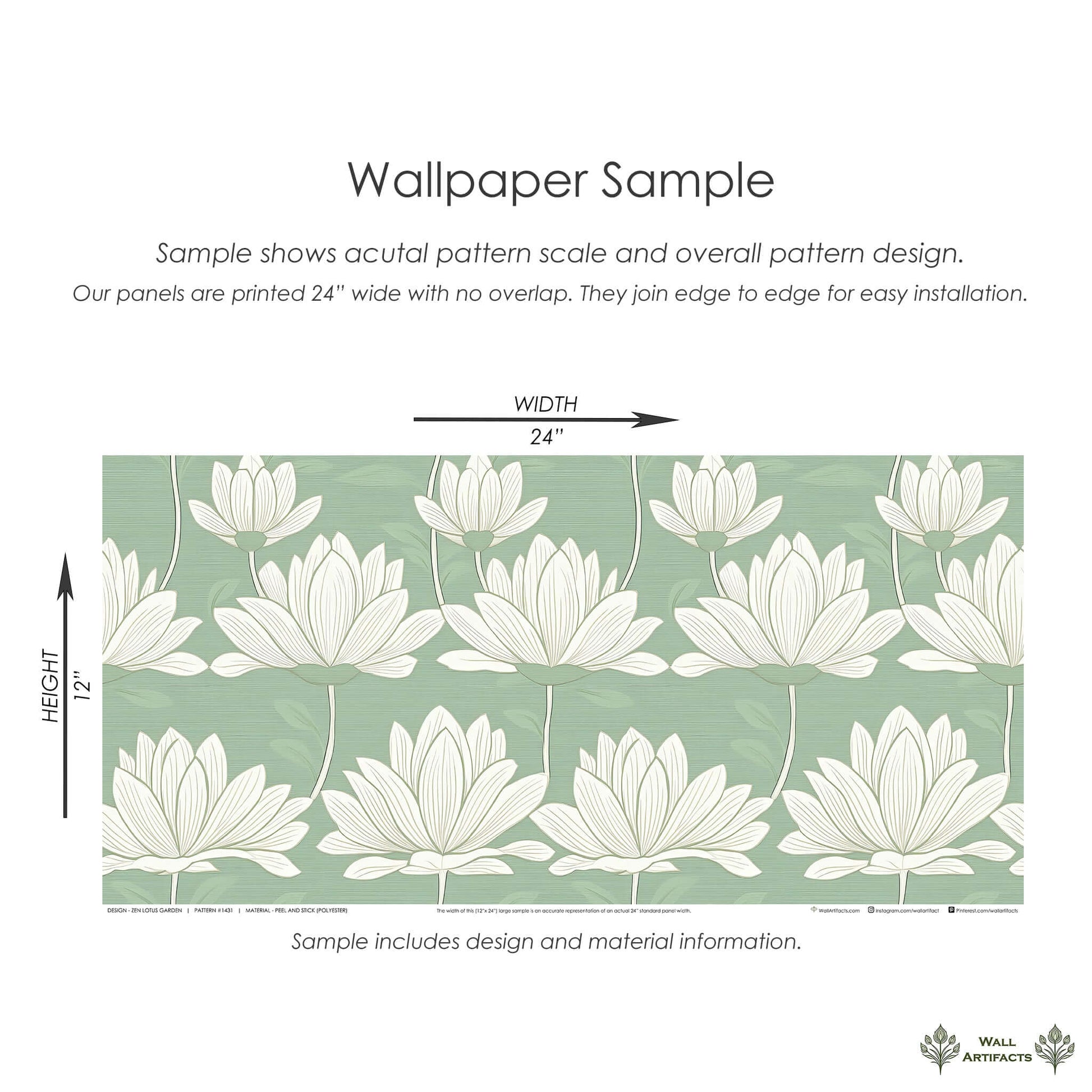 Zen Lotus Garden wallpaper sample with white lotus flowers on a mint green background, showcasing modern and contemporary design.