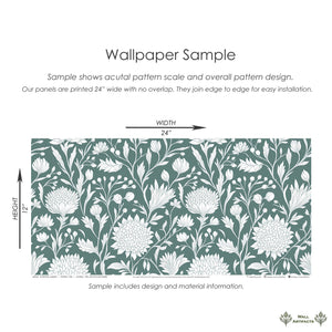 White Petal Garden wallpaper sample with elegant white floral design on mint green background, ideal for sophisticated cottagecore decor.