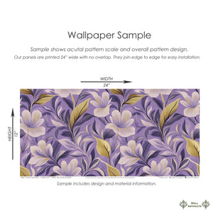 Majestic Violet Garden wallpaper sample featuring timeless florals, purple background, with white flowers for a modern accent.