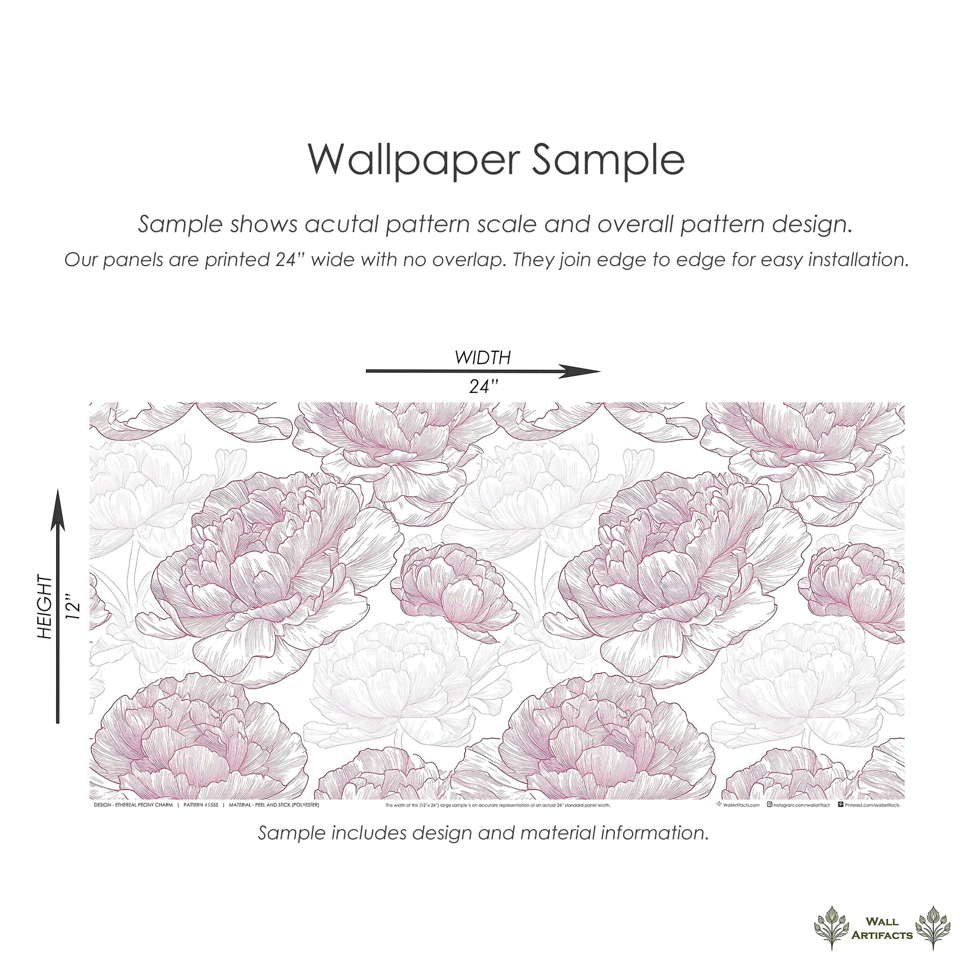 Sample of Ethereal Peony Charm Wallpaper with hand-drawn peonies in blush and ivory, showcasing monochromatic floral design.