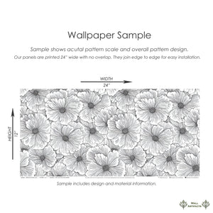 Sample of Artisan Flower Lace wallpaper featuring detailed floral designs in black on a white background.