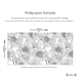Lush Line Art Flora wallpaper sample showcasing oversized black and white floral design scale for easy installation.