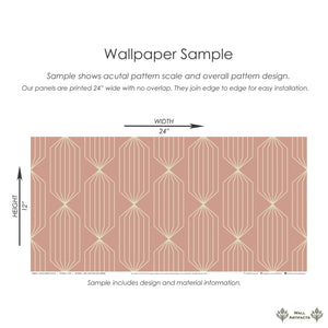 Peach Prism Panels Wallpaper sample with ivory geometric lines, showcasing mid-century modern design for accent walls.