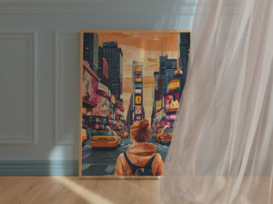 Urban Dreamscape: Times Square art print showcasing vibrant NYC with glowing billboards and taxis.