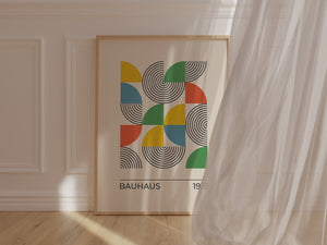 Bauhaus No. 19 art print featuring geometric shapes and vibrant colors in a modern design.