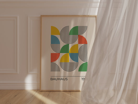 Bauhaus No. 19 art print featuring geometric shapes and vibrant colors in a modern design.